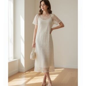 Pudin Shop Vintage Embroidery Floral Chic Lace Maxi Dress in Cream